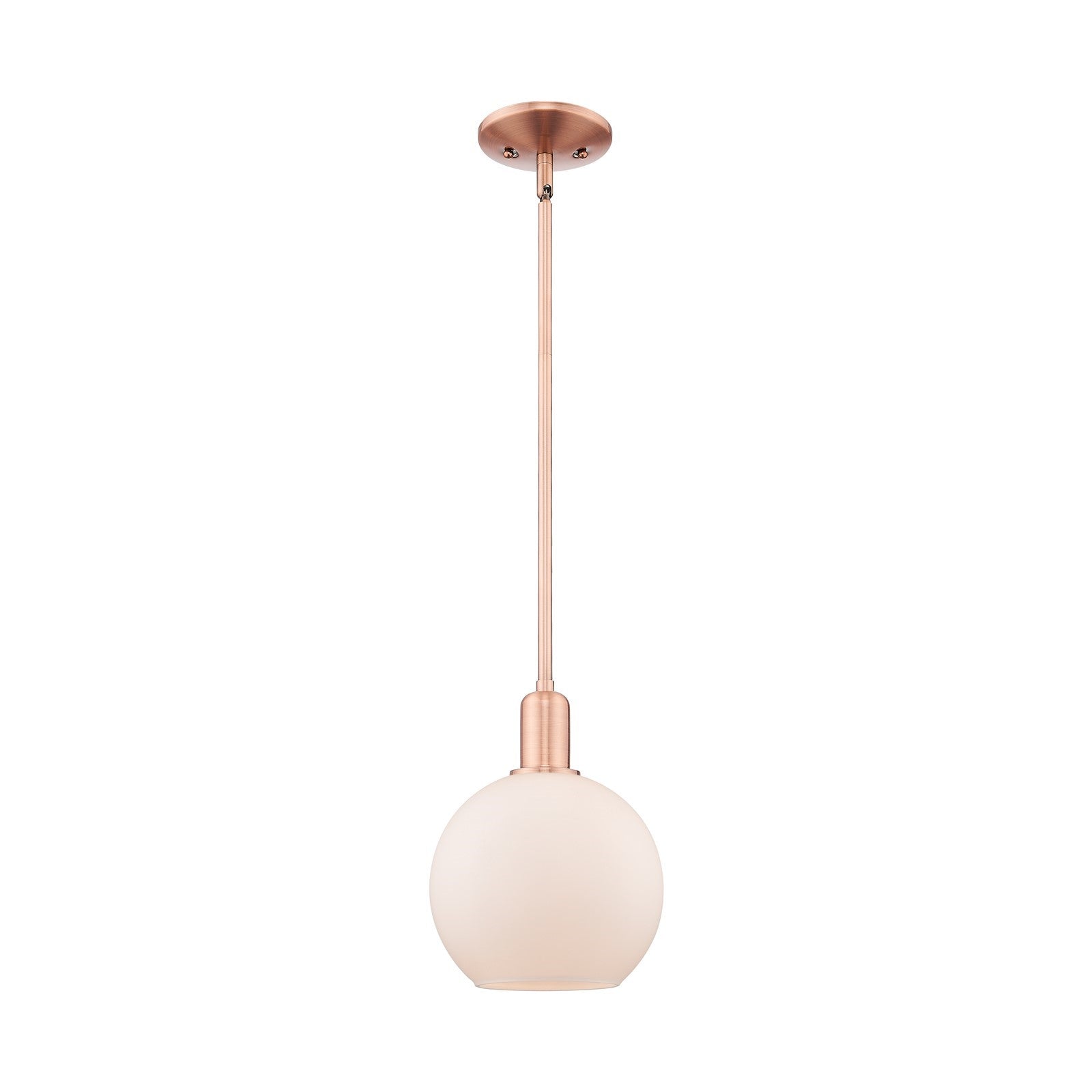 Innovations Athens 8in 1-Light Mini Pendant | Industrial Antique Copper Steel and Matte White Glass | Kitchen Island & Dining | Model 716-1S-AC-G121-8