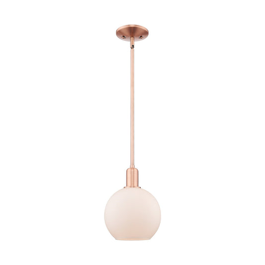 Innovations Athens 8in 1-Light Mini Pendant | Industrial Antique Copper Steel and Matte White Glass | Kitchen Island & Dining | Model 716-1S-AC-G121-8