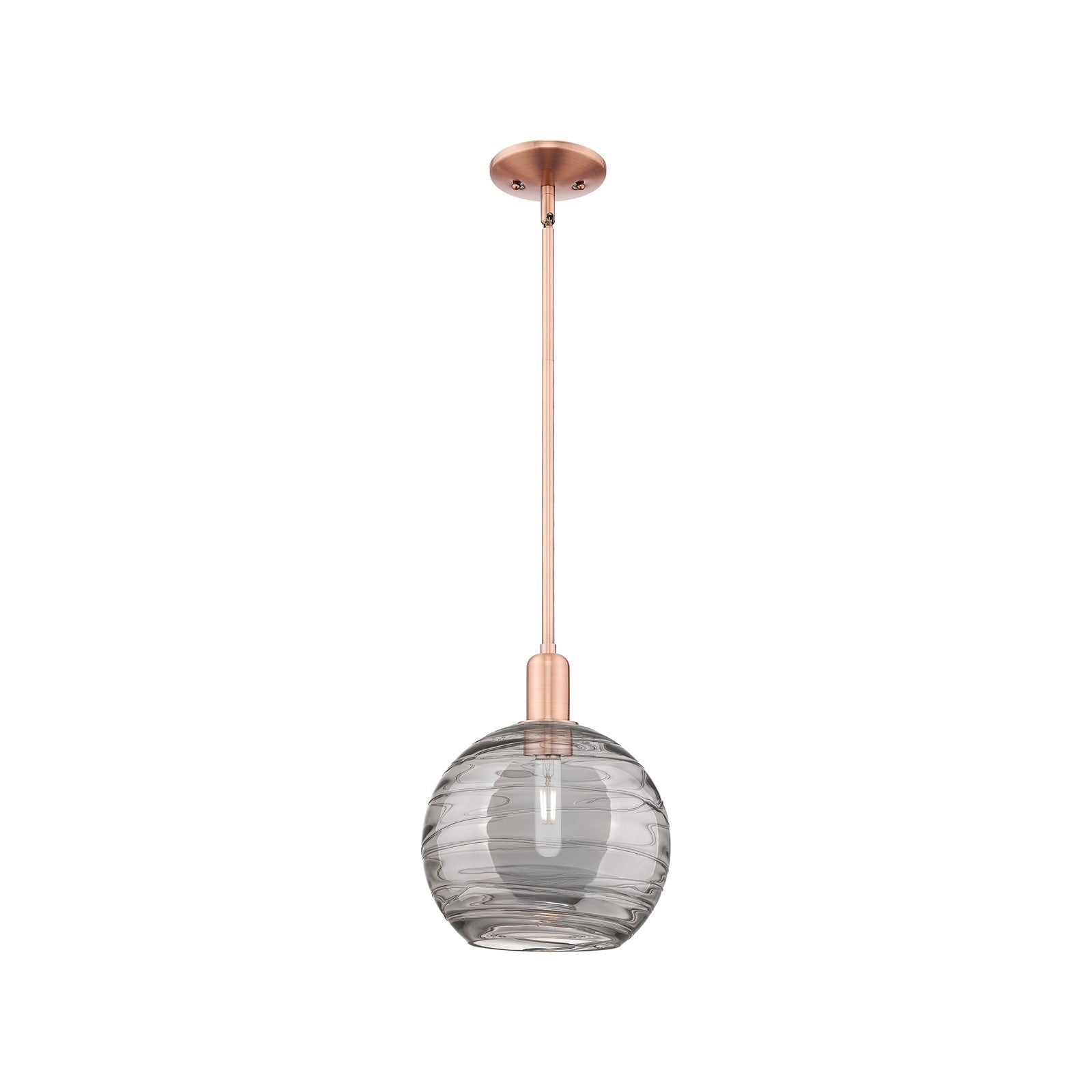 Innovations Athens Deco Swirl 10in 1-Light Mini Pendant | Industrial Antique Copper Steel and Light Smoke Glass | Kitchen | Model 716-1S-AC-G1213-10SM
