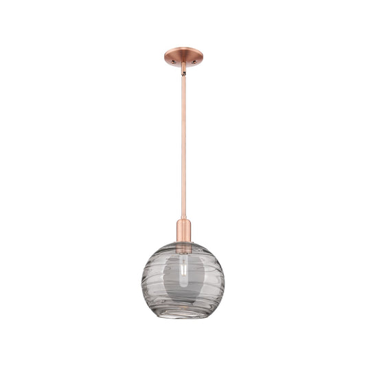 Innovations Athens Deco Swirl 10in 1-Light Mini Pendant | Industrial Antique Copper Steel and Light Smoke Glass | Kitchen | Model 716-1S-AC-G1213-10SM