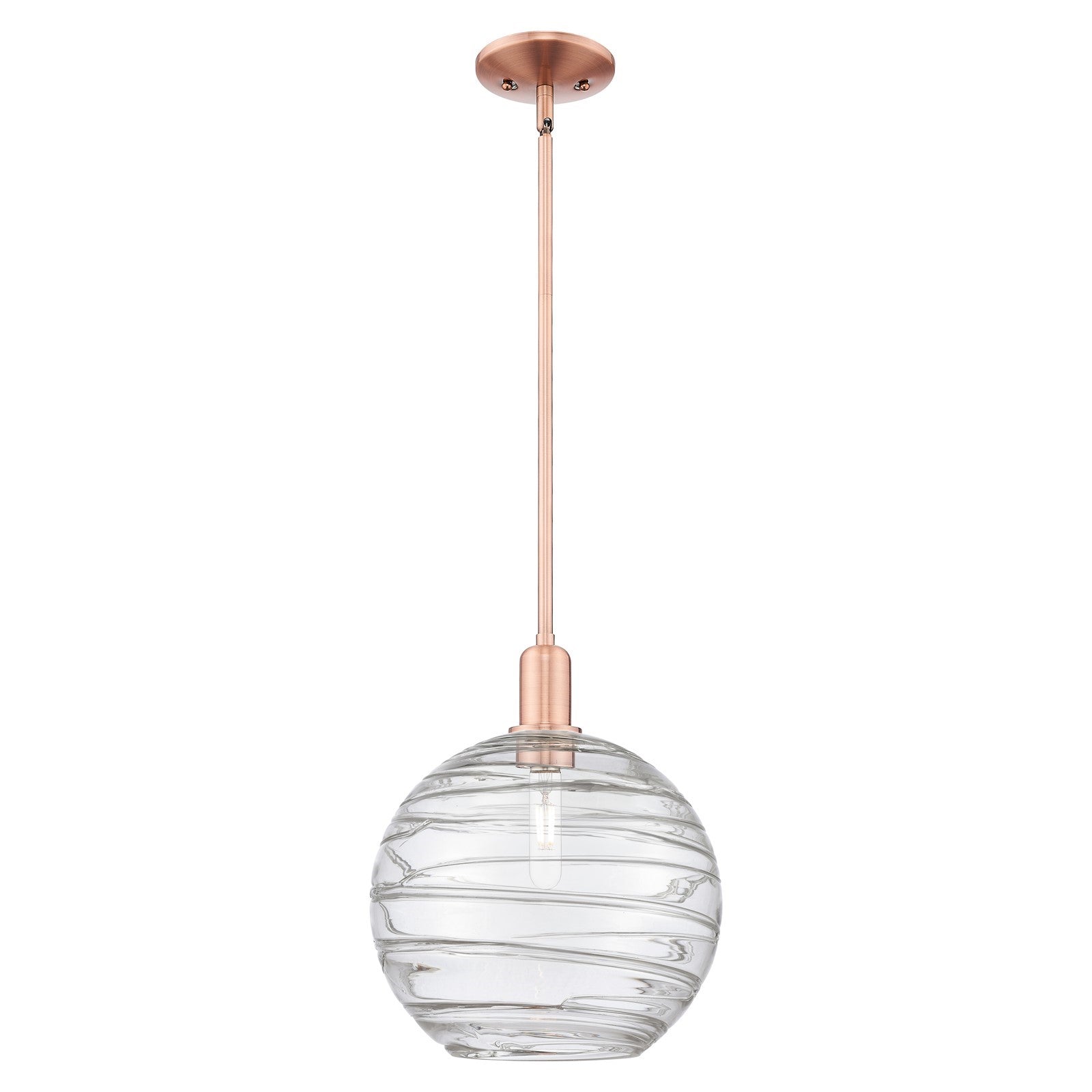 Innovations Athens Deco Swirl 12in 1-Light Mini Pendant | Industrial Antique Copper Steel and Clear Deco Swirl Glass | Model 716-1S-AC-G1213-12CL
