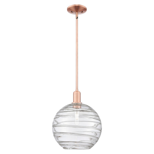 Innovations Athens Deco Swirl 12in 1-Light Mini Pendant | Industrial Antique Copper Steel and Clear Deco Swirl Glass | Model 716-1S-AC-G1213-12CL