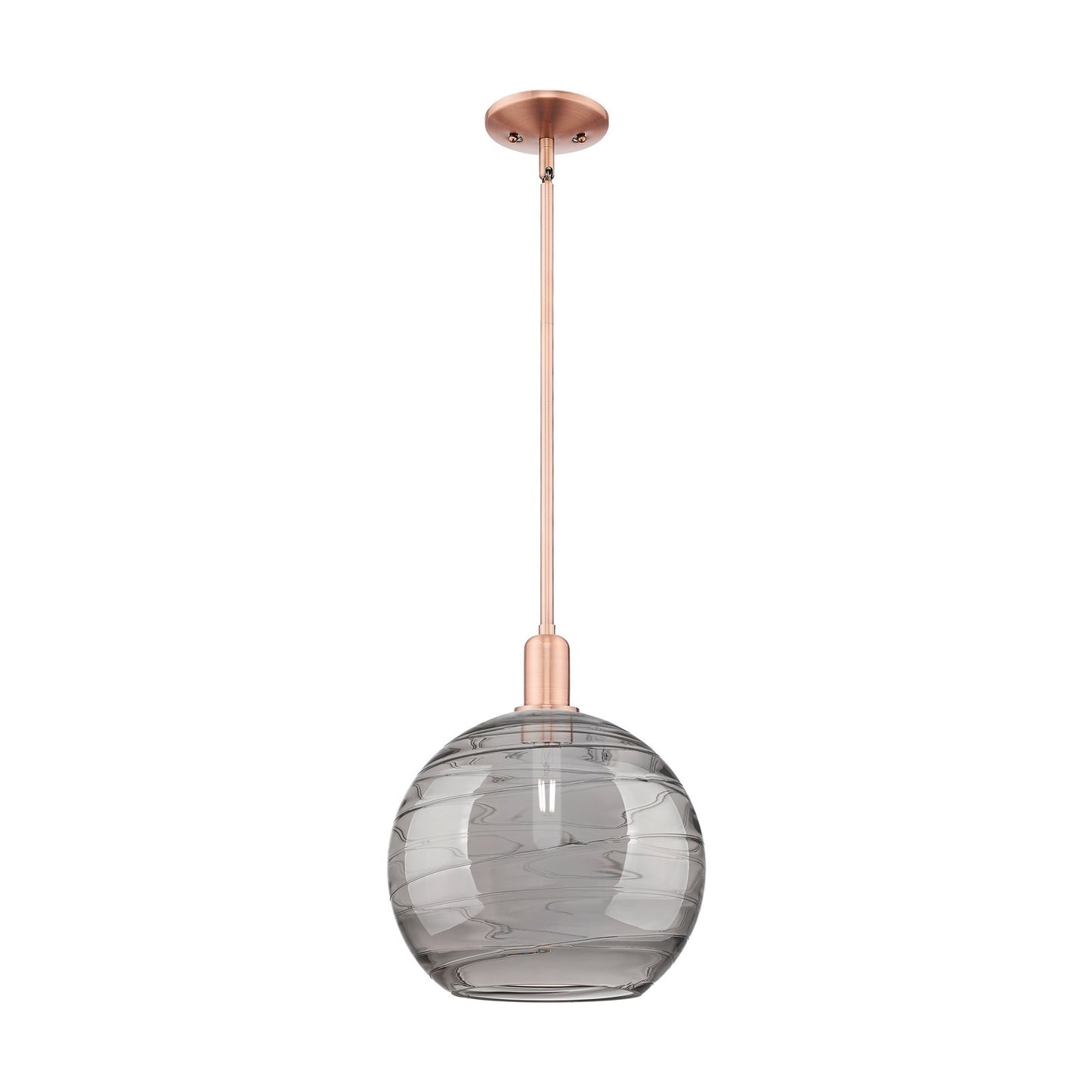Innovations Athens Deco Swirl 12in 1-Light Mini Pendant | Industrial Antique Copper Steel and Light Smoke Glass | Kitchen | Model 716-1S-AC-G1213-12SM