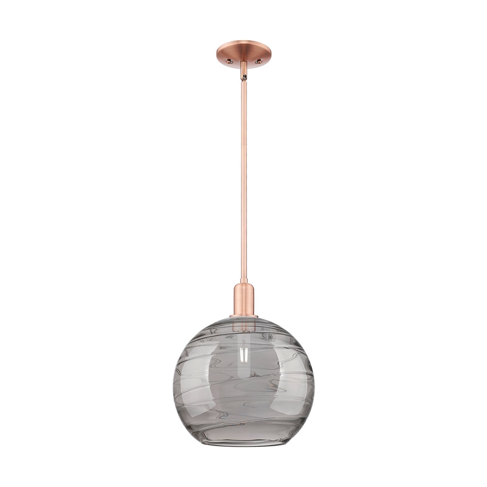 Innovations Athens Deco Swirl 12in 1-Light Mini Pendant | Industrial Antique Copper Steel and Light Smoke Glass | Kitchen | Model 716-1S-AC-G1213-12SM