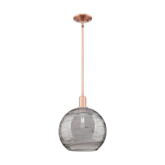 Innovations Athens Deco Swirl 12in 1-Light Mini Pendant | Industrial Antique Copper Steel and Light Smoke Glass | Kitchen | Model 716-1S-AC-G1213-12SM