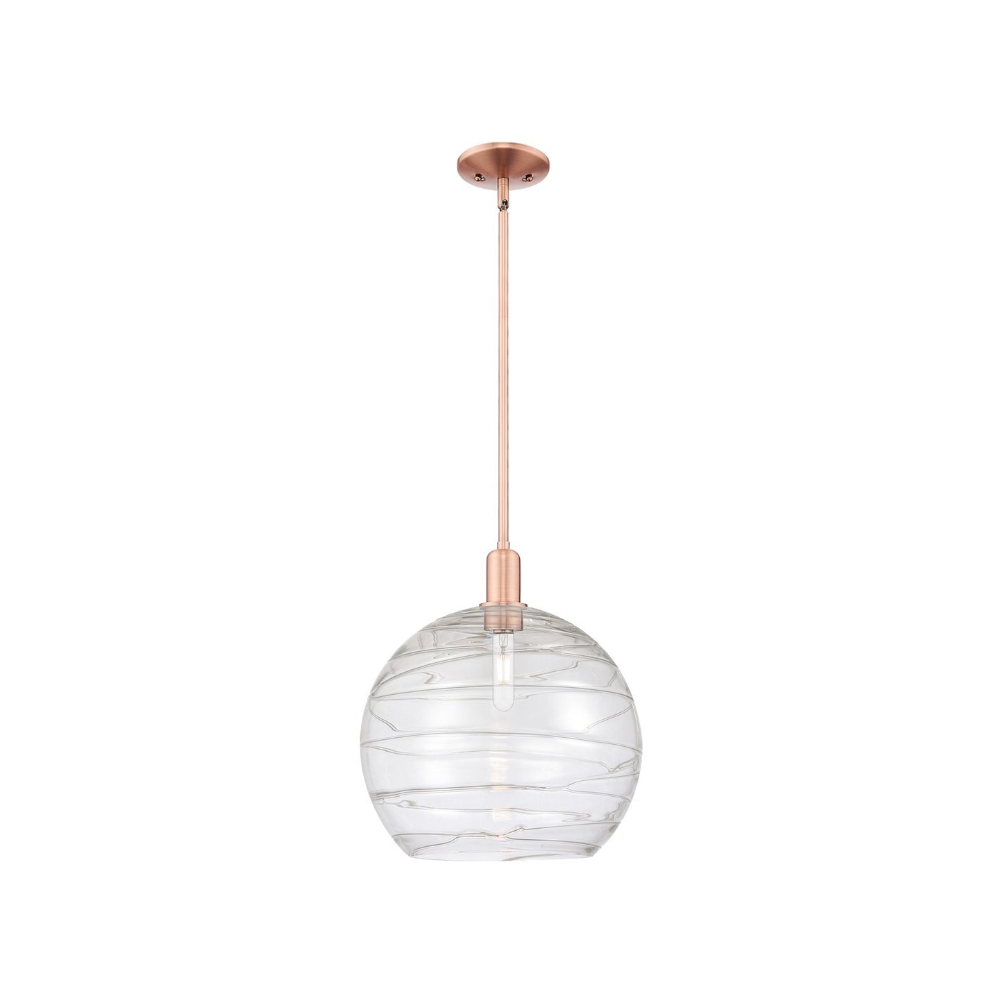 Innovations Athens Deco Swirl 14in 1-Light Mini Pendant | Industrial Antique Copper and Clear Deco Swirl Glass | Kitchen | Model 716-1S-AC-G1213-14CL