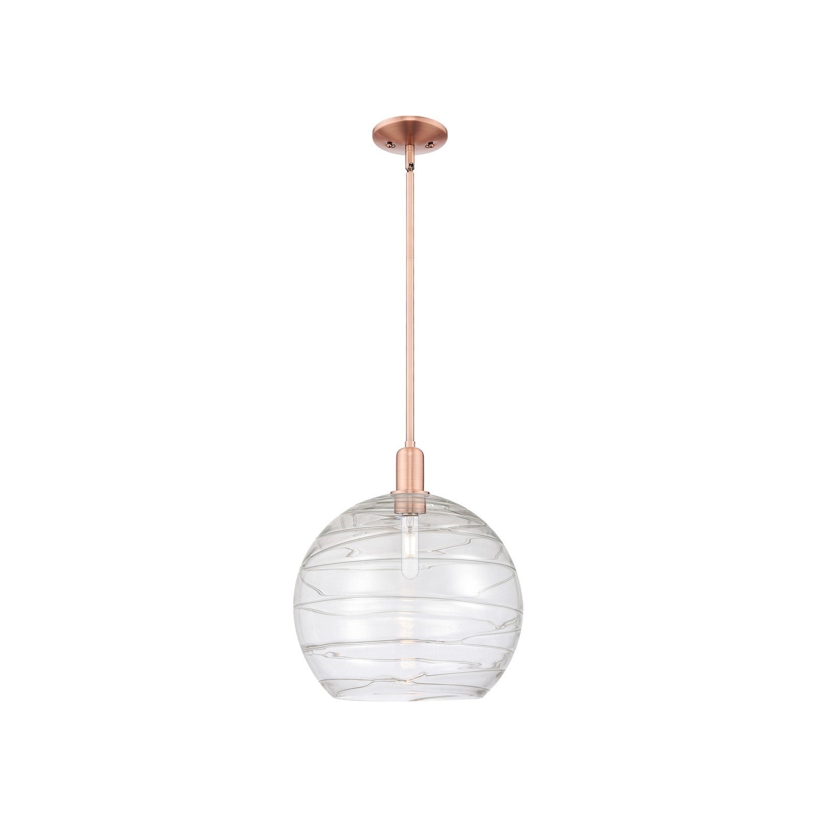 Innovations Athens Deco Swirl 14in 1-Light Mini Pendant | Industrial Antique Copper and Clear Deco Swirl Glass | Kitchen | Model 716-1S-AC-G1213-14CL