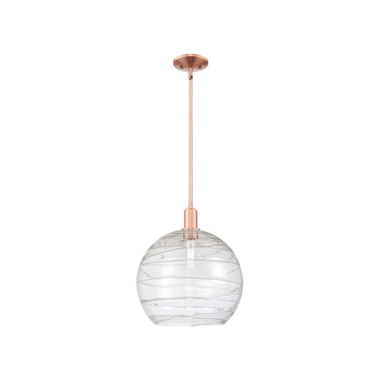 Innovations Athens Deco Swirl 14in 1-Light Mini Pendant | Industrial Antique Copper and Clear Deco Swirl Glass | Kitchen | Model 716-1S-AC-G1213-14CL