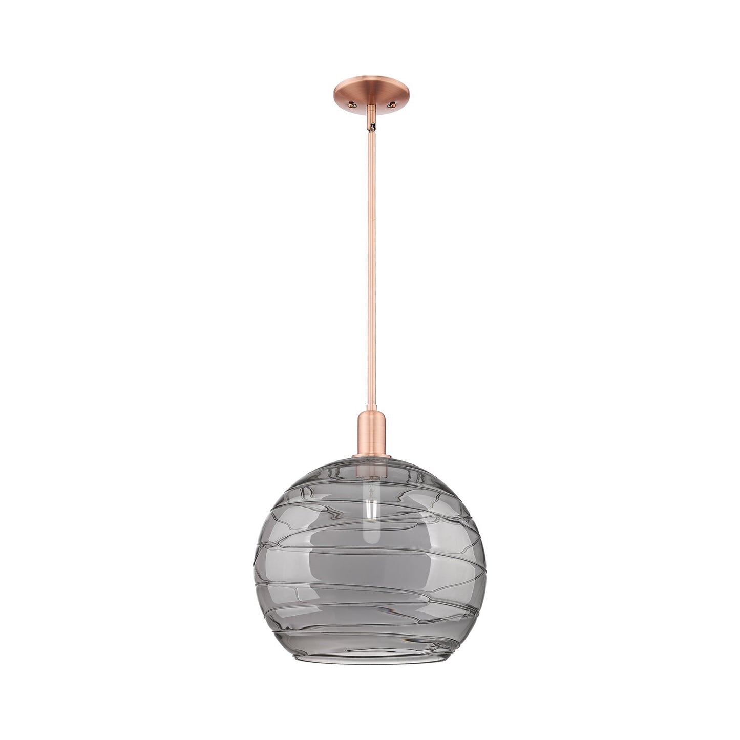 Innovations Athens Deco Swirl 14in 1-Light Mini Pendant | Industrial Antique Copper Steel and Light Smoke Glass | Kitchen | Model 716-1S-AC-G1213-14SM