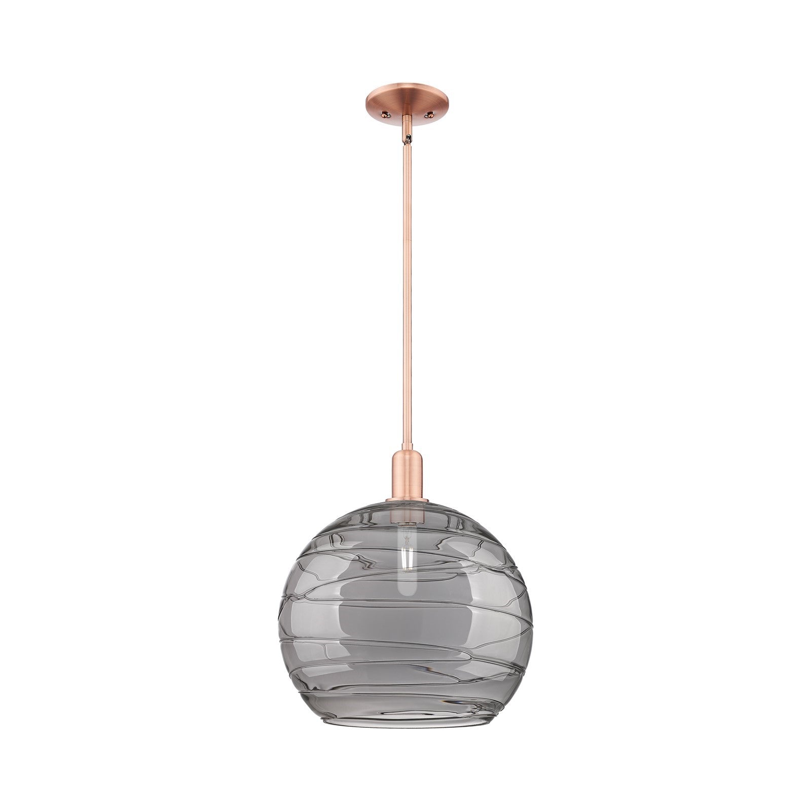 Innovations Athens Deco Swirl 14in 1-Light Mini Pendant | Industrial Antique Copper Steel and Light Smoke Glass | Kitchen | Model 716-1S-AC-G1213-14SM