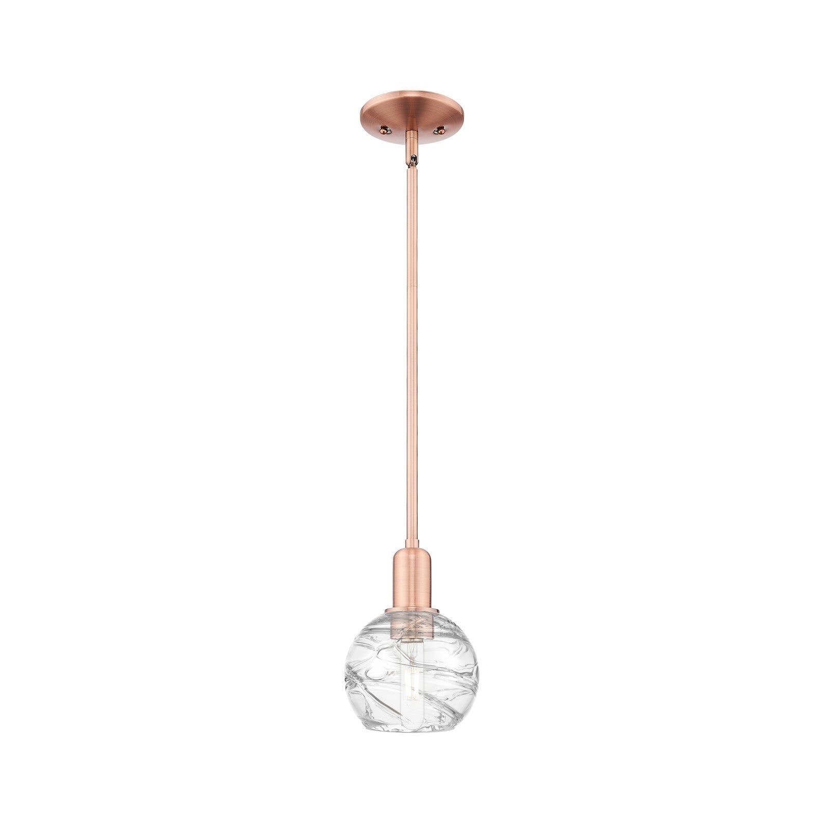 Innovations Athens Deco Swirl 6in 1-Light Mini Pendant | Industrial Antique Copper and Clear Deco Swirl Glass | Kitchen Island | Model 716-1S-AC-G1213-6CL