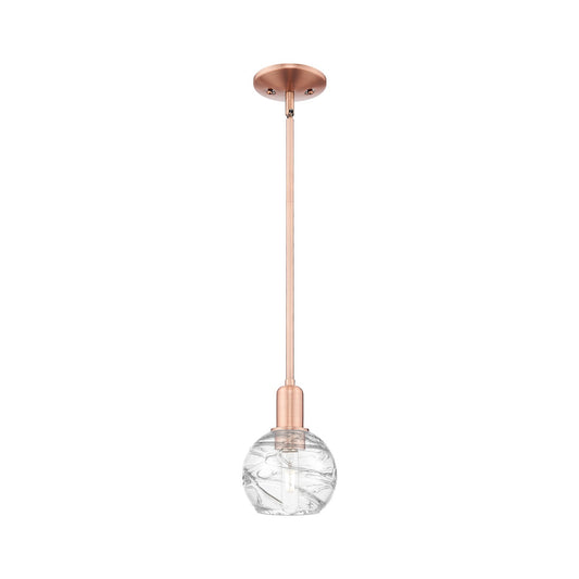 Innovations Athens Deco Swirl 6in 1-Light Mini Pendant | Industrial Antique Copper and Clear Deco Swirl Glass | Kitchen Island | Model 716-1S-AC-G1213-6CL