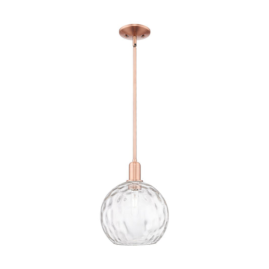 Innovations Athens Water Glass 10in 1-Light Mini Pendant | Industrial Antique Copper Steel and Clear Glass | Kitchen Island & | Model 716-1S-AC-G1215-10
