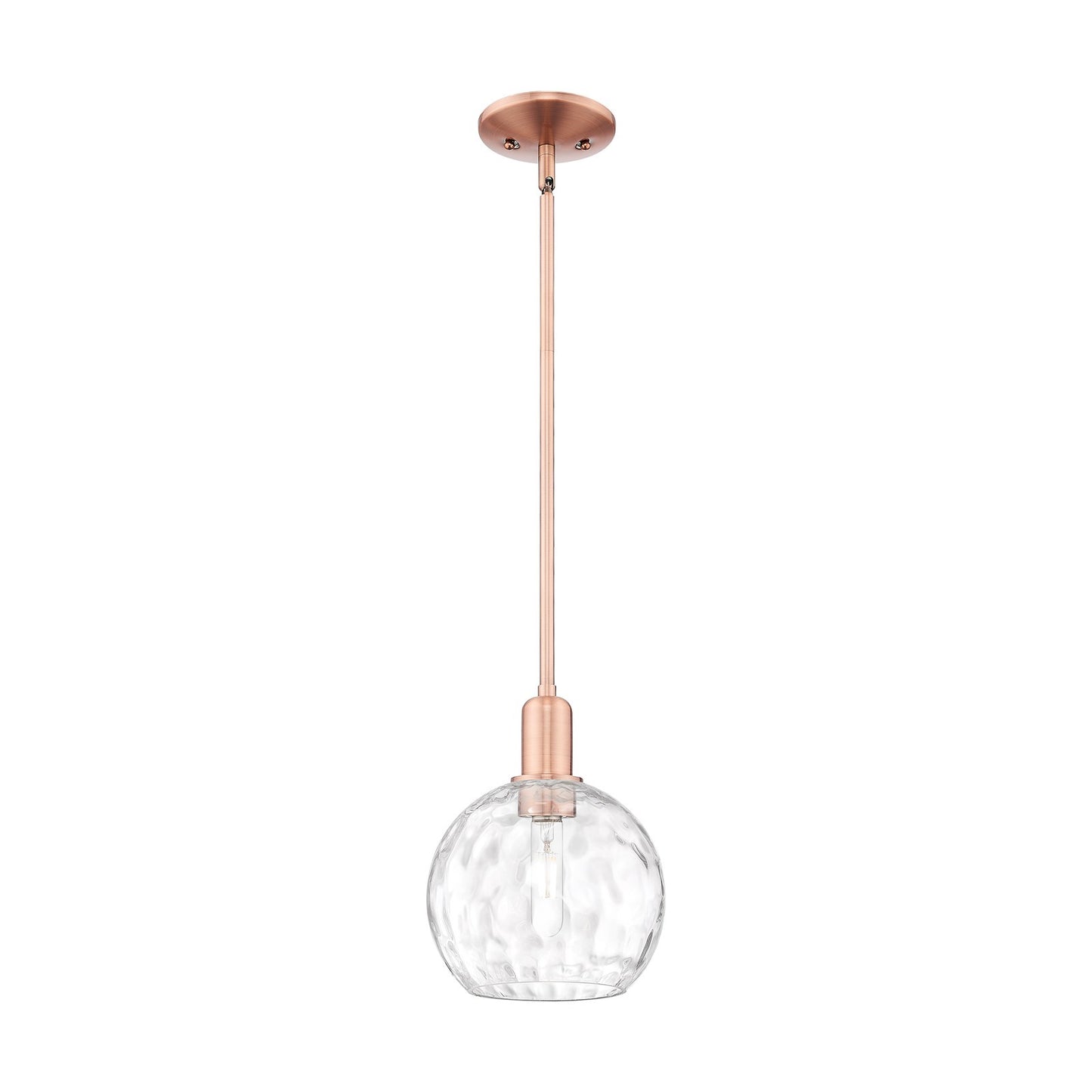 Innovations Athens Water Glass 8in 1-Light Mini Pendant | Industrial Antique Copper and Clear Water Glass | Kitchen Island & | Model 716-1S-AC-G1215-8