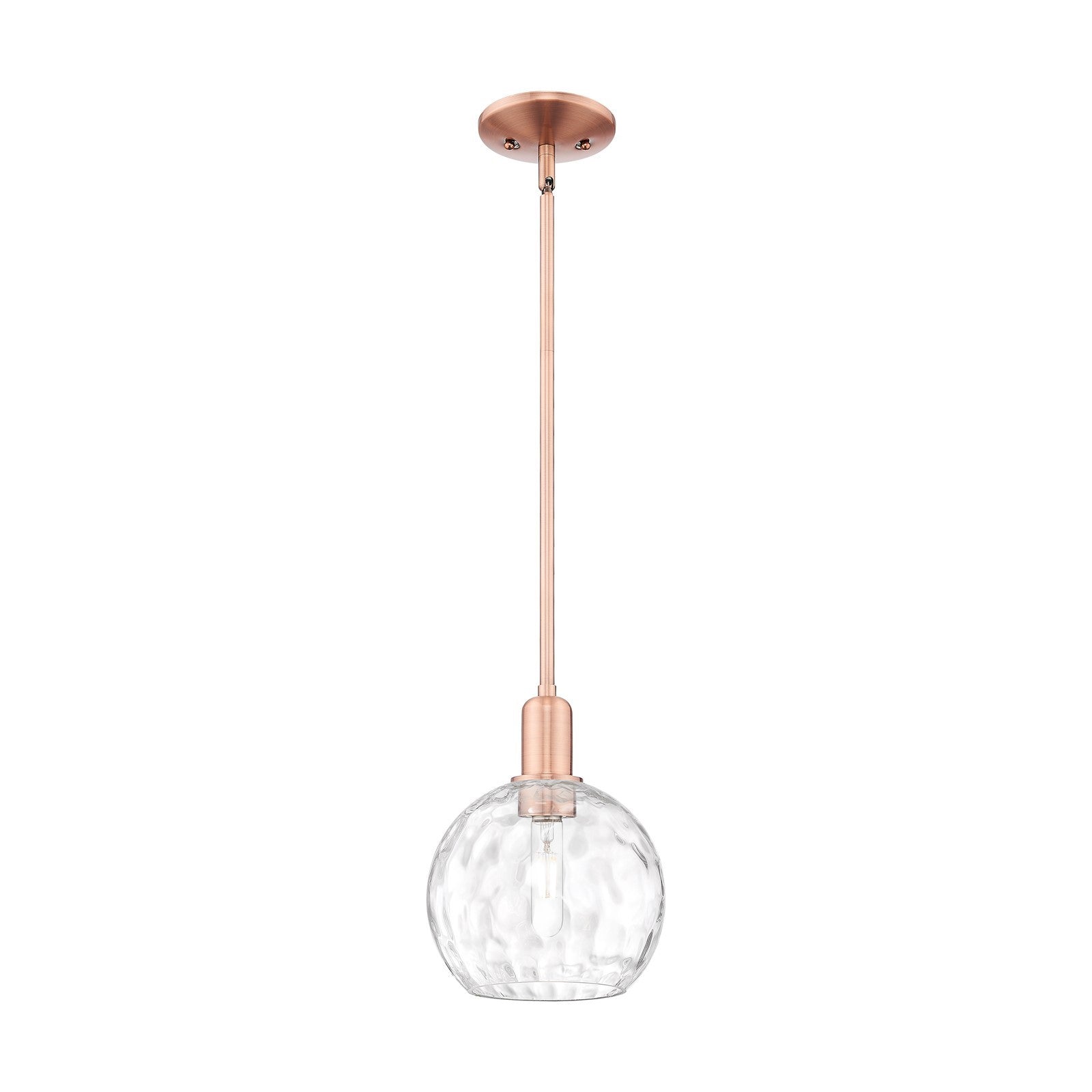 Innovations Athens Water Glass 8in 1-Light Mini Pendant | Industrial Antique Copper and Clear Water Glass | Kitchen Island & | Model 716-1S-AC-G1215-8