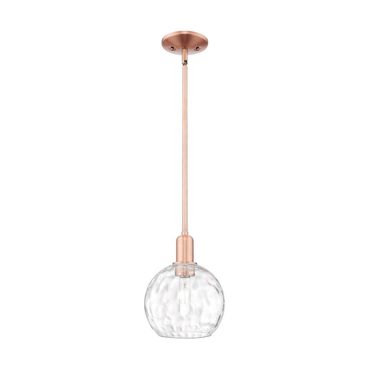 Innovations Athens Water Glass 8in 1-Light Mini Pendant | Industrial Antique Copper and Clear Water Glass | Kitchen Island & | Model 716-1S-AC-G1215-8