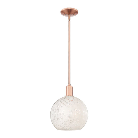 Innovations Lighting Arcadia 10in 1-Light Mini Pendant | Industrial Antique Copper and White Mouchette Glass | Kitchen Island | Model 716-1S-AC-G1216-10WM