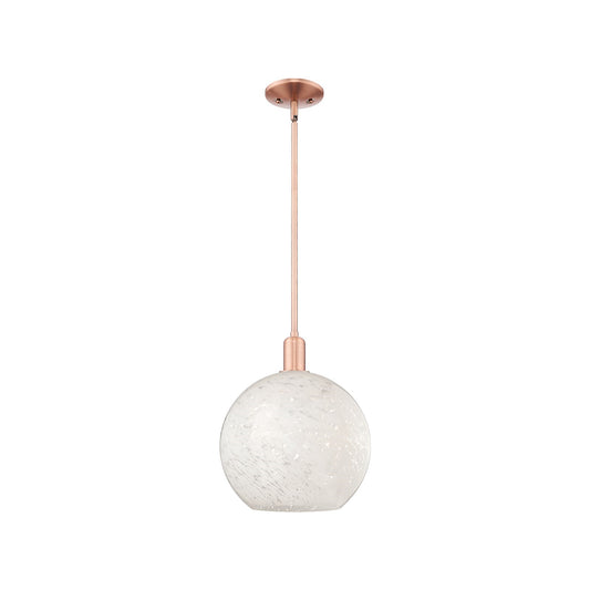 Innovations Lighting White Mouchette 12in 1-Light Mini Pendant | Industrial Antique Copper Steel and White Glass | Kitchen | Model 716-1S-AC-G1216-12WM