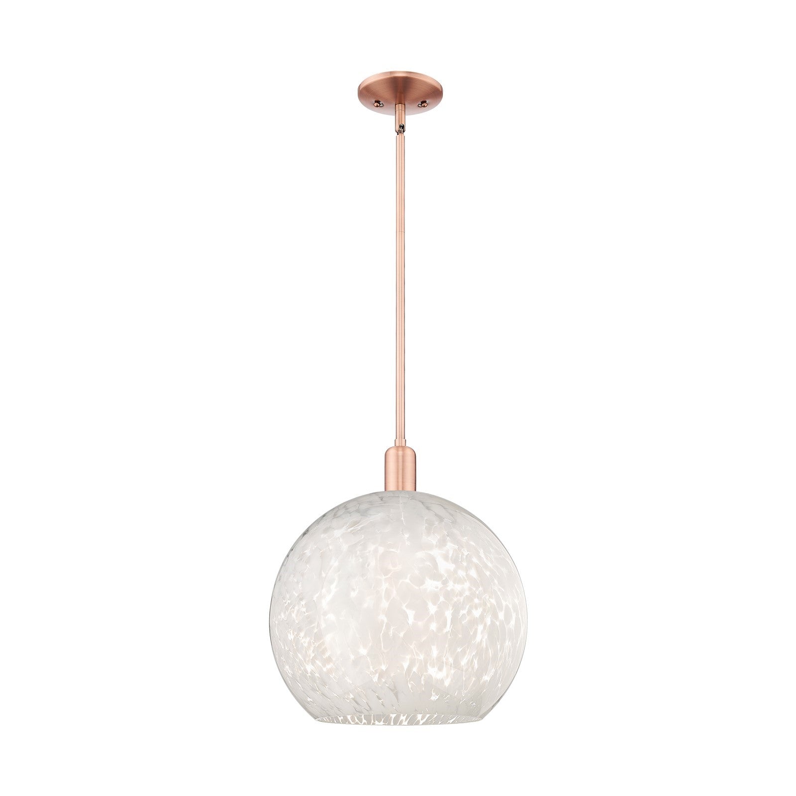Innovations Lighting White Mouchette 14in 1-Light Mini Pendant | Industrial Antique Copper Steel and White Mouchette Glass | Model 716-1S-AC-G1216-14WM