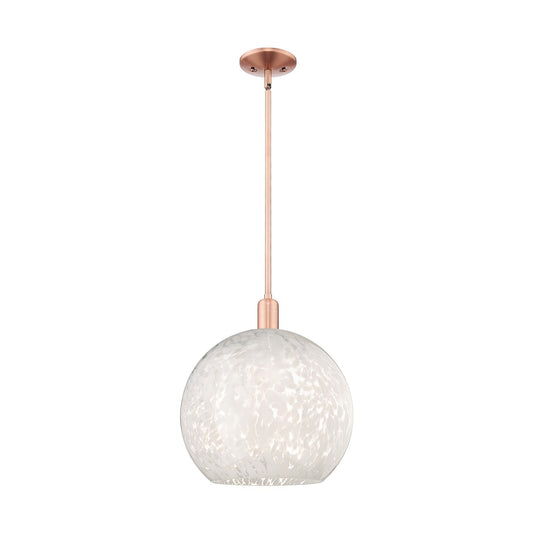 Innovations Lighting White Mouchette 14in 1-Light Mini Pendant | Industrial Antique Copper Steel and White Mouchette Glass | Model 716-1S-AC-G1216-14WM