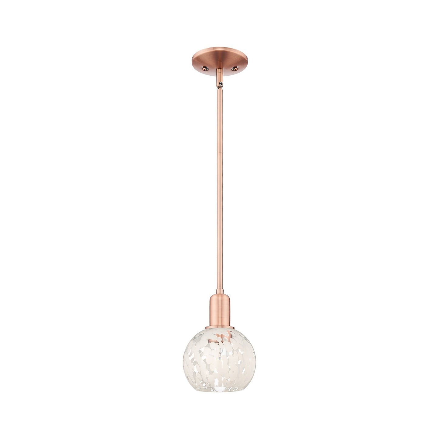 Innovations Lighting White Mouchette 6in 1-Light Mini Pendant | Industrial Antique Copper Steel and White Glass | Kitchen | Model 716-1S-AC-G1216-6WM