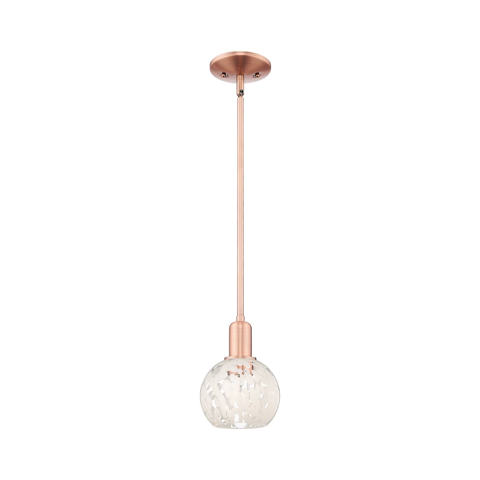 Innovations Lighting White Mouchette 6in 1-Light Mini Pendant | Industrial Antique Copper Steel and White Glass | Kitchen | Model 716-1S-AC-G1216-6WM
