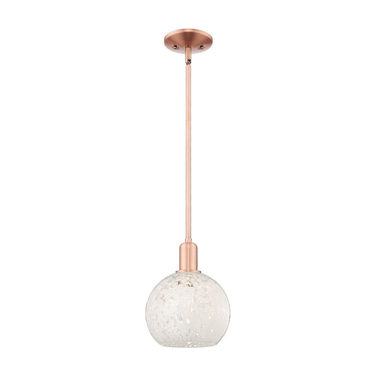 Innovations Lighting Arcadia 8in 1-Light Mini Pendant | Industrial Antique Copper Steel and White Mouchette Glass | Kitchen | Model 716-1S-AC-G1216-8WM