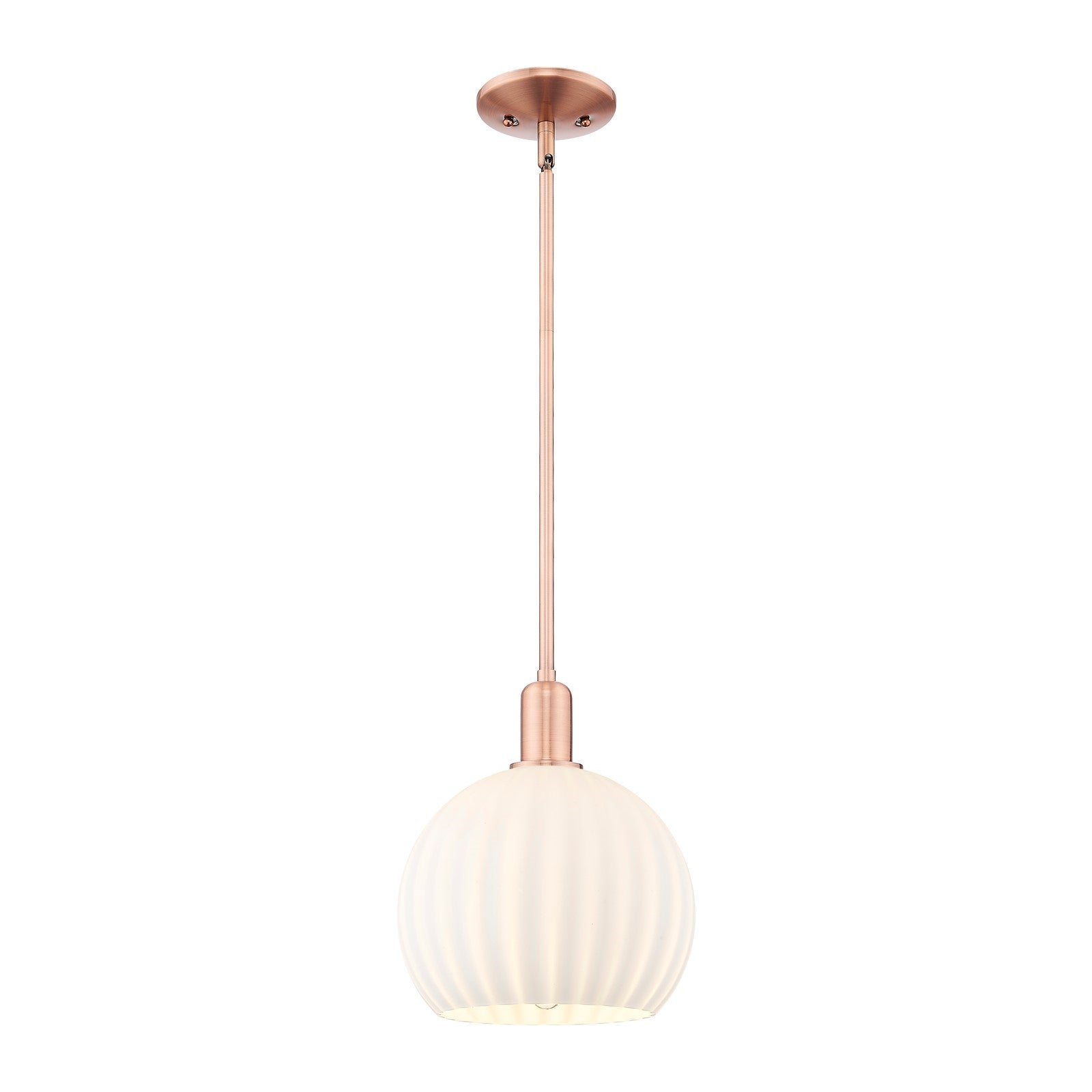 Innovations Lighting White Venetian 10in 1-Light Mini Pendant | Industrial Antique Copper Steel and White Venetian Glass | Model 716-1S-AC-G1217-10WV