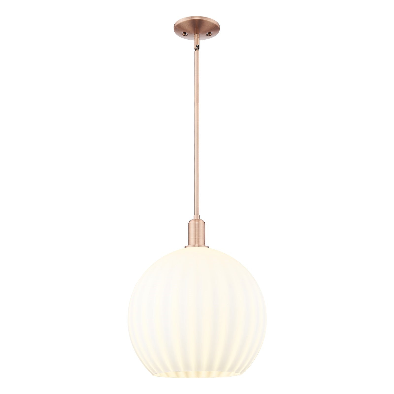 Innovations Lighting Arcadia 14in 1-Light Mini Pendant | Industrial Antique Copper and White Venetian Glass | Kitchen Island | Model 716-1S-AC-G1217-14WV