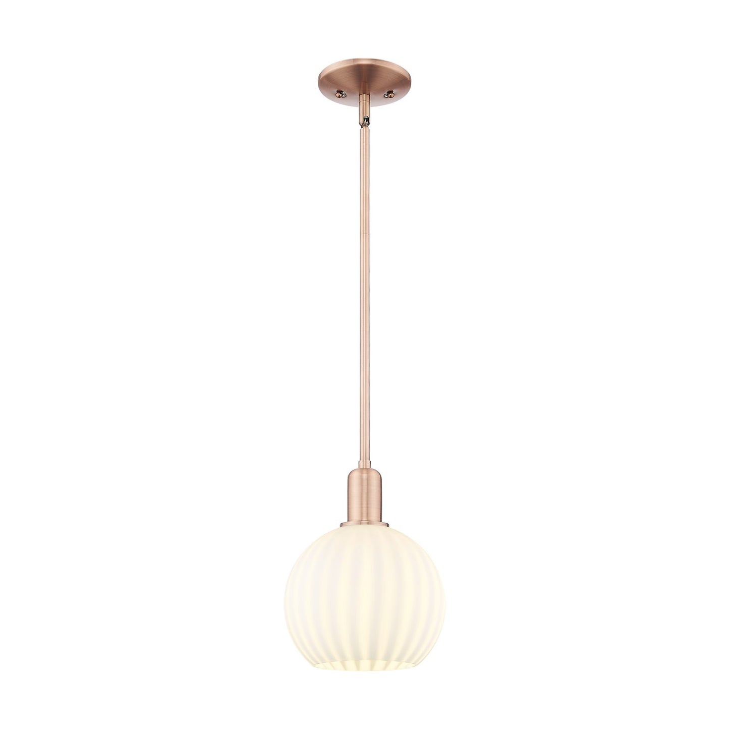 Innovations Lighting White Venetian 8in 1-Light Mini Pendant | Industrial Antique Copper Steel and White Venetian Glass | Model 716-1S-AC-G1217-8WV