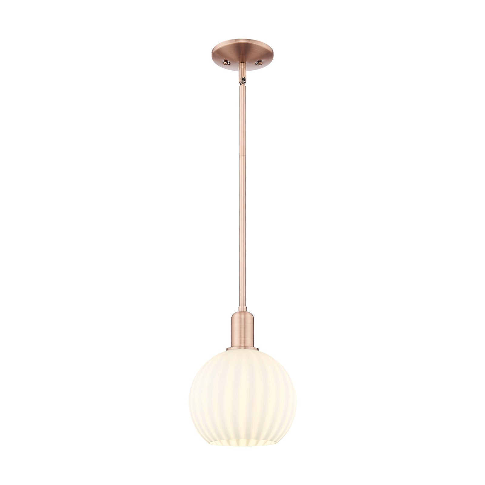 Innovations Lighting White Venetian 8in 1-Light Mini Pendant | Industrial Antique Copper Steel and White Venetian Glass | Model 716-1S-AC-G1217-8WV