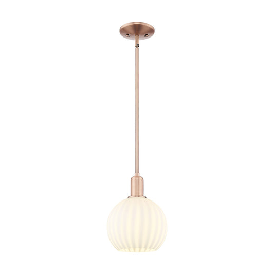 Innovations Lighting White Venetian 8in 1-Light Mini Pendant | Industrial Antique Copper Steel and White Venetian Glass | Model 716-1S-AC-G1217-8WV