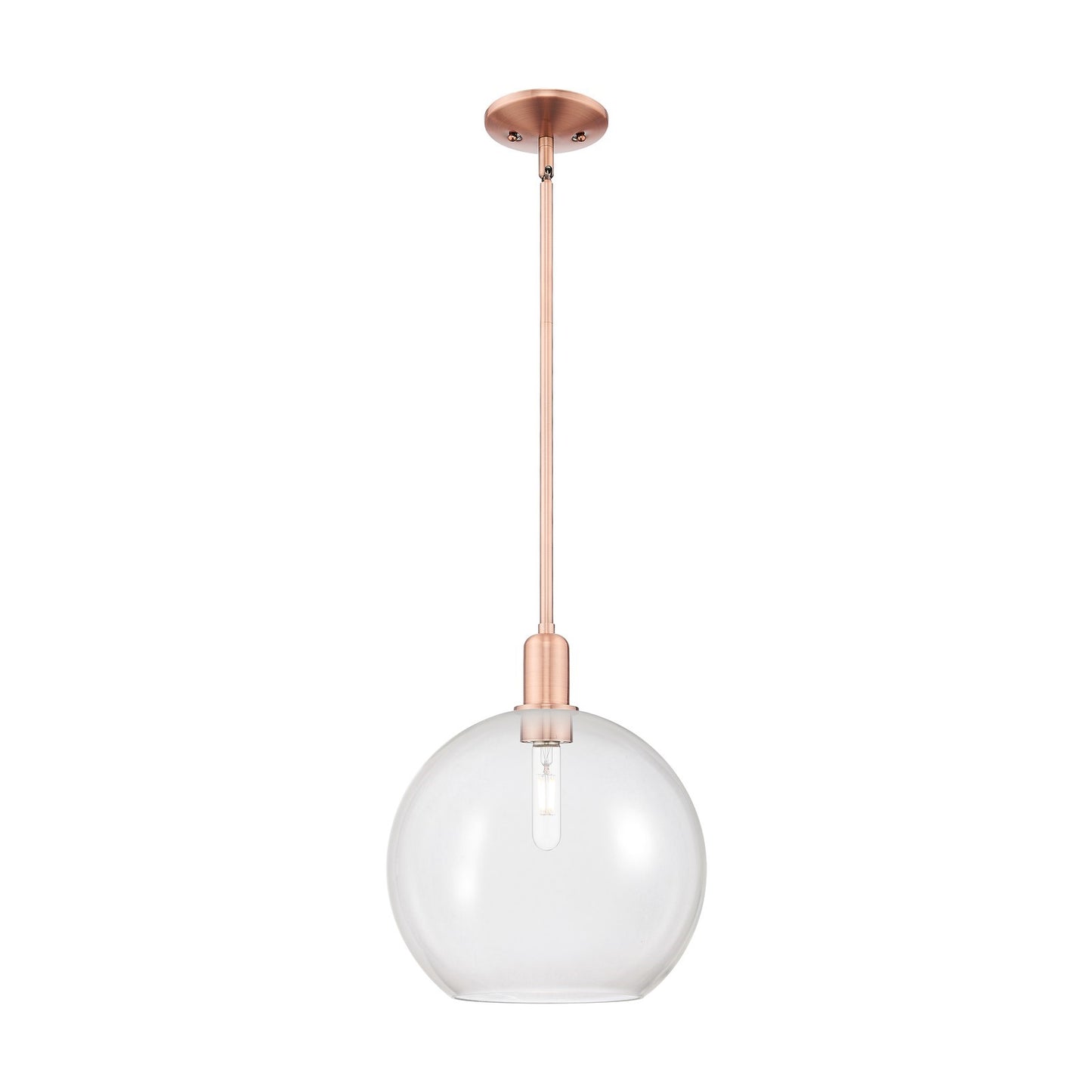 Innovations Athens 12in 1-Light Mini Pendant | Industrial Antique Copper Steel and Clear Glass | Kitchen Island & Dining Room | Model 716-1S-AC-G122-12