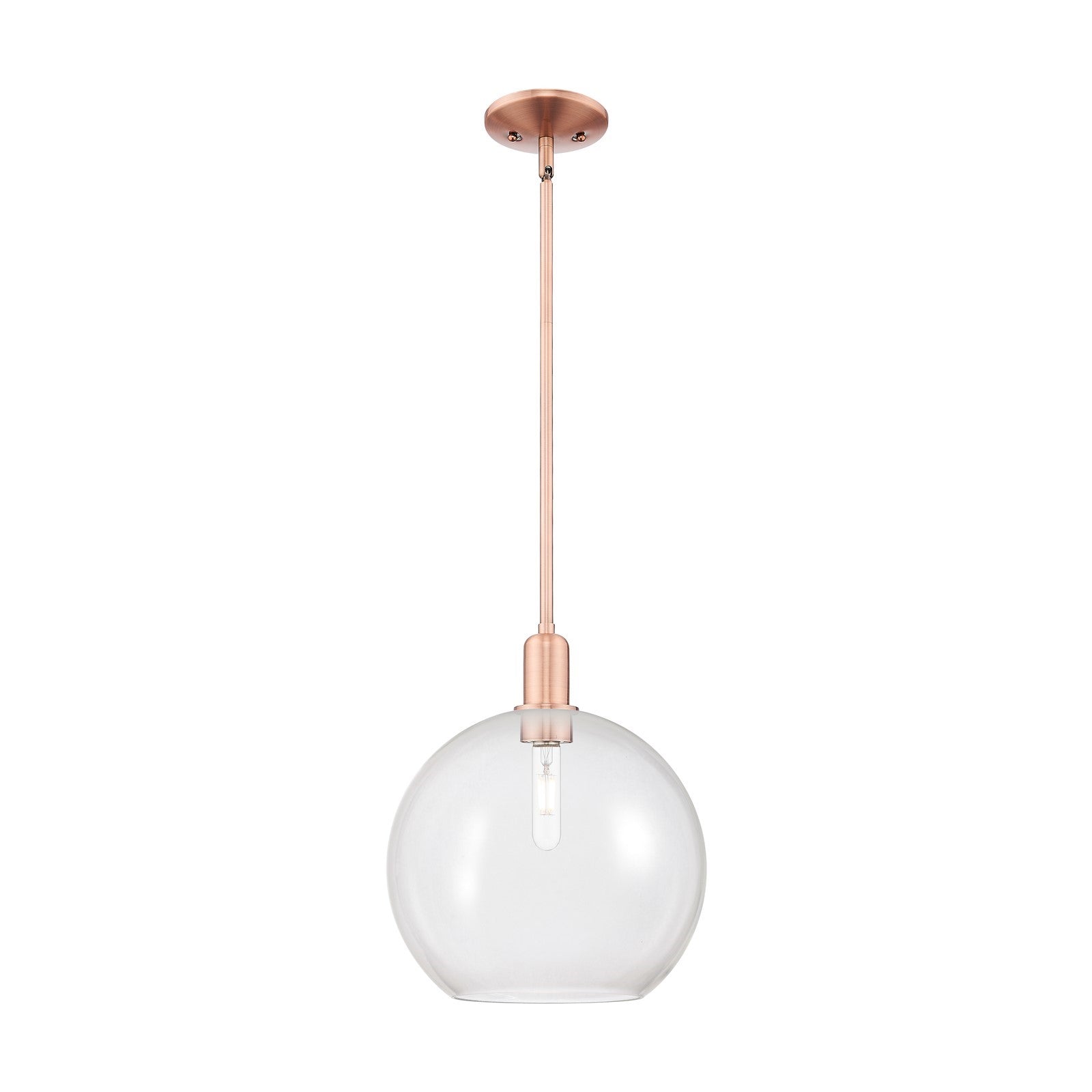 Innovations Athens 12in 1-Light Mini Pendant | Industrial Antique Copper Steel and Clear Glass | Kitchen Island & Dining Room | Model 716-1S-AC-G122-12