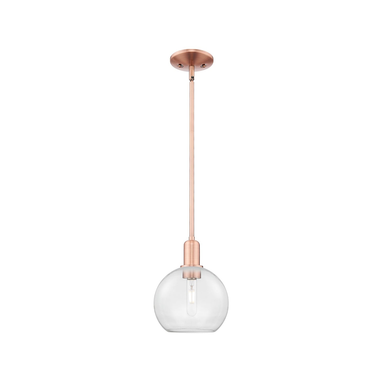 Innovations Athens 8in 1-Light Mini Pendant | Industrial Antique Copper Steel and Clear Glass | Kitchen Island & Dining Room | 8 | Model 716-1S-AC-G122-8