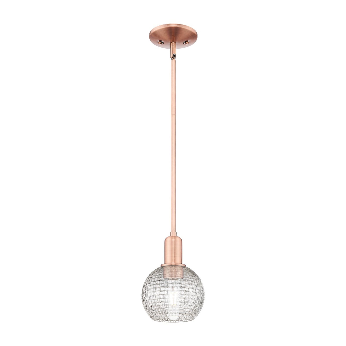 Innovations Athens 6in 1-Light Mini Pendant | Industrial Antique Copper Steel and Clear Basket Weave Glass | Kitchen Island & | Model 716-1S-AC-G122C-6CL