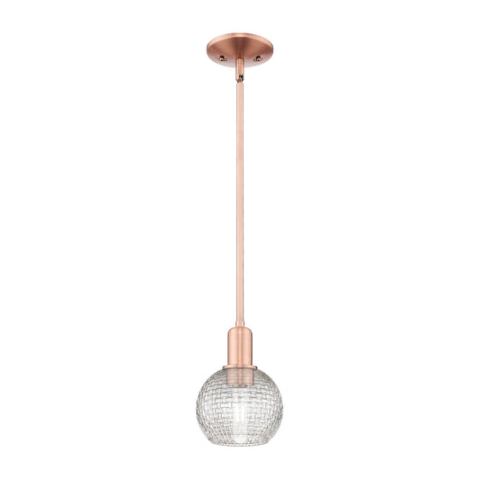Innovations Athens 6in 1-Light Mini Pendant | Industrial Antique Copper Steel and Clear Basket Weave Glass | Kitchen Island & | Model 716-1S-AC-G122C-6CL