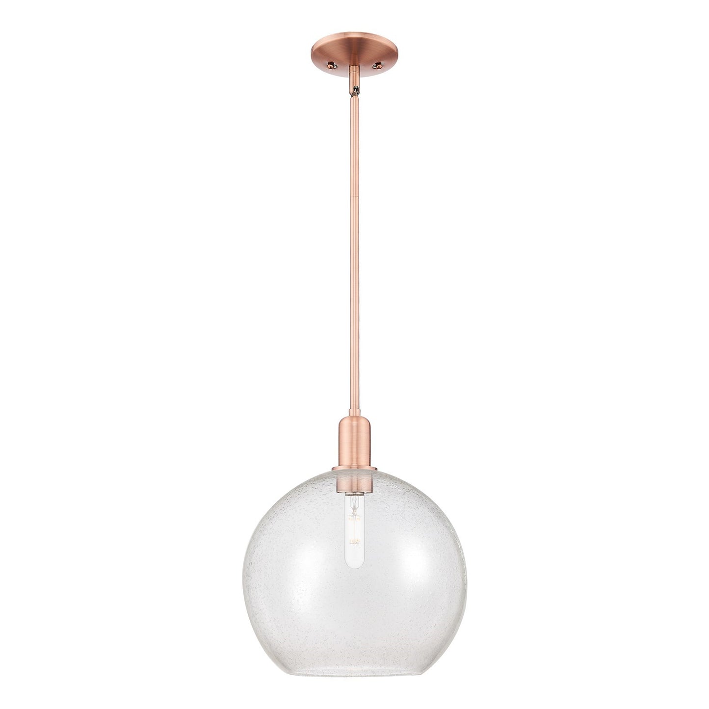 Innovations Athens 12in 1-Light Mini Pendant | Industrial Antique Copper Steel and Seedy Glass | Kitchen Island & Dining Room | Model 716-1S-AC-G124-12