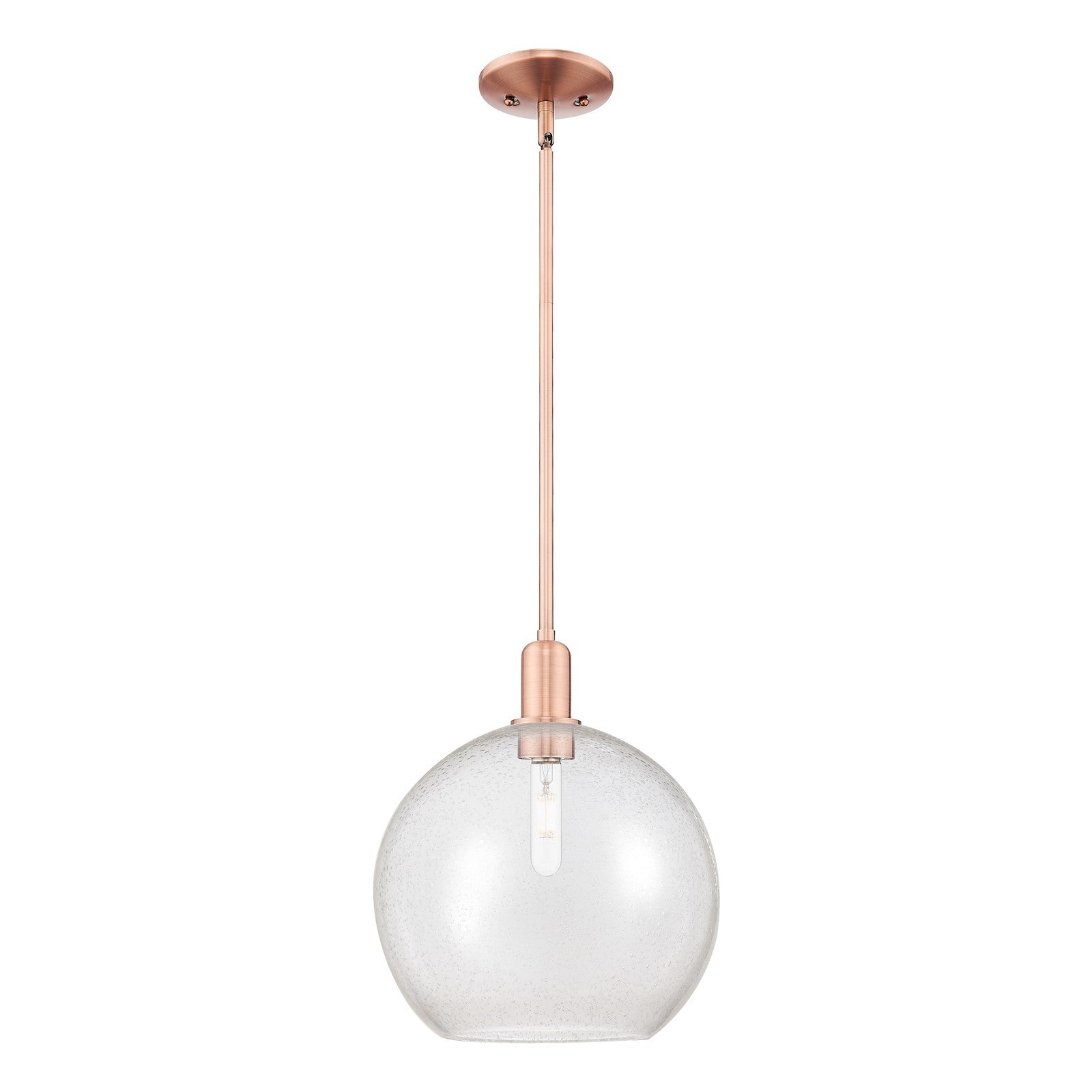 Innovations Athens 12in 1-Light Mini Pendant | Industrial Antique Copper Steel and Seedy Glass | Kitchen Island & Dining Room | Model 716-1S-AC-G124-12