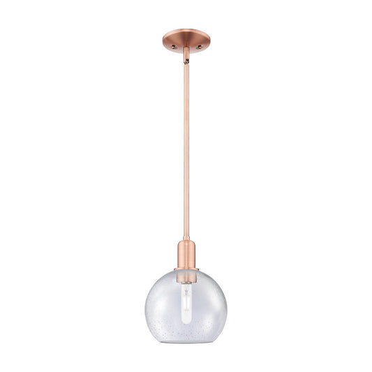 Innovations Athens 8in 1-Light Mini Pendant | Industrial Antique Copper Steel and Seedy Glass | Kitchen Island | 8 x 8 x 10.62 in | Model 716-1S-AC-G124-8