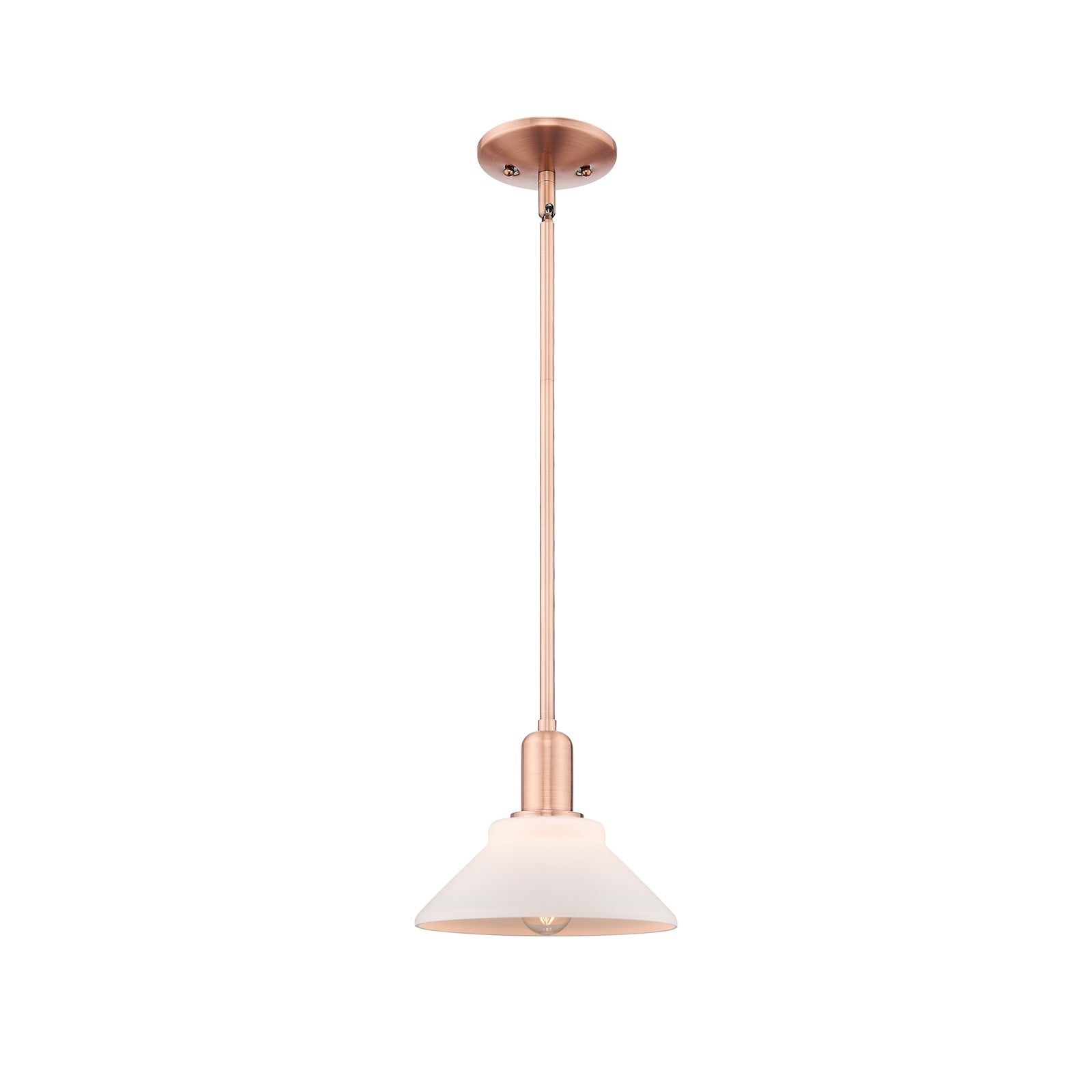 Innovations Orwell 8in 1-Light Mini Pendant | Industrial Antique Copper Steel and Matte White Glass | Kitchen Island & Dining Room | Model 716-1S-AC-G131
