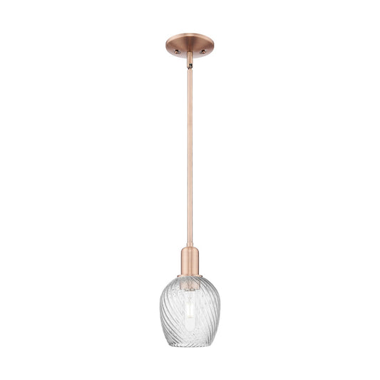 Innovations Salina 1-Light Mini Pendant | Industrial Antique Copper Steel and Clear Spiral Fluted Glass | Kitchen Island & Dining | Model 716-1S-AC-G292