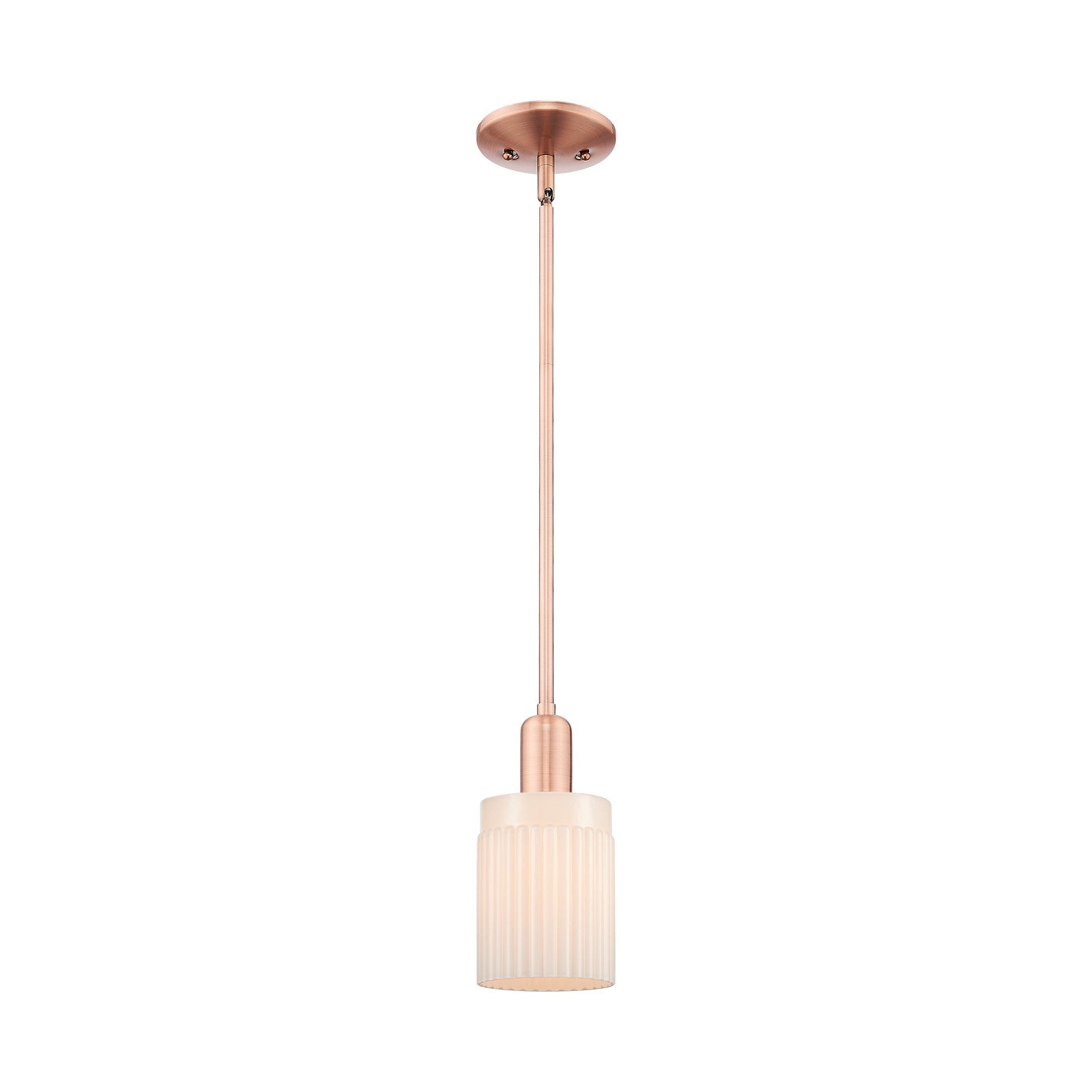 Innovations Hadley 1-Light 4.5in Mini Pendant | Industrial Antique Copper Steel and Matte White Ribbed Glass | Kitchen Island & | Model 716-1S-AC-G341