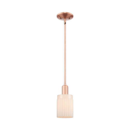 Innovations Hadley 1-Light 4.5in Mini Pendant | Industrial Antique Copper Steel and Matte White Ribbed Glass | Kitchen Island & | Model 716-1S-AC-G341