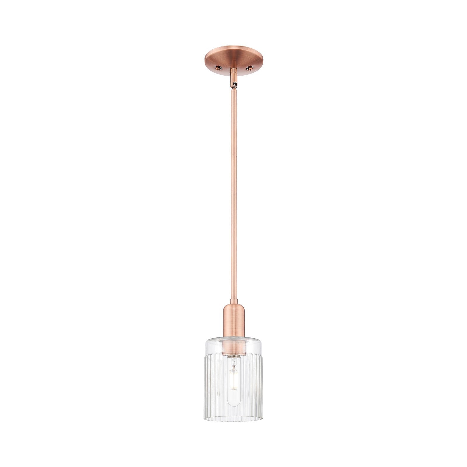 Innovations Hadley 1-Light 4.5in Mini Pendant | Industrial Antique Copper Steel and Clear Ribbed Glass | Kitchen Island & Dining | Model 716-1S-AC-G342