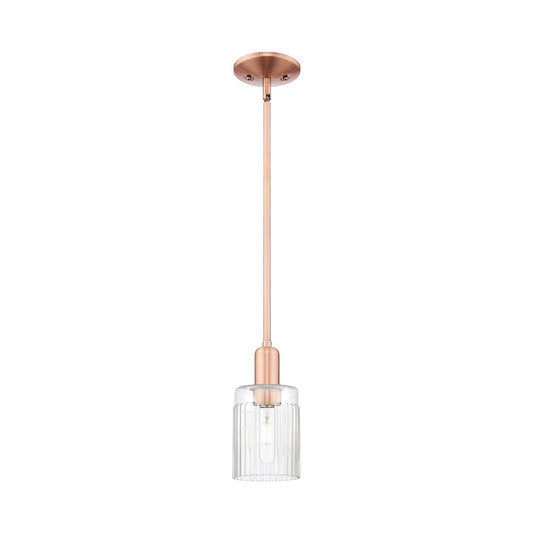 Innovations Hadley 1-Light 4.5in Mini Pendant | Industrial Antique Copper Steel and Clear Ribbed Glass | Kitchen Island & Dining | Model 716-1S-AC-G342