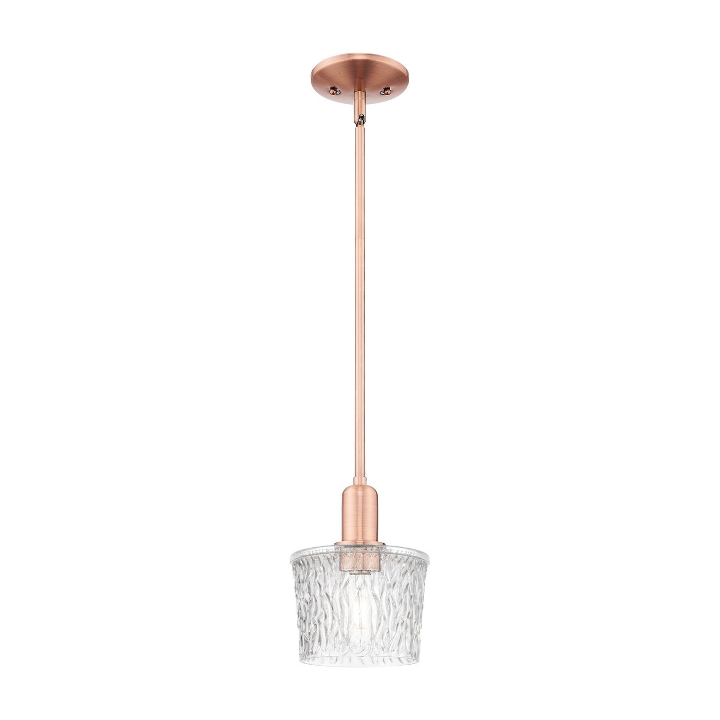 Innovations Niagara 6.5in 1-Light Mini Pendant | Industrial Antique Copper Steel and Clear Textured Glass | Kitchen Island & Dining | Model 716-1S-AC-G402