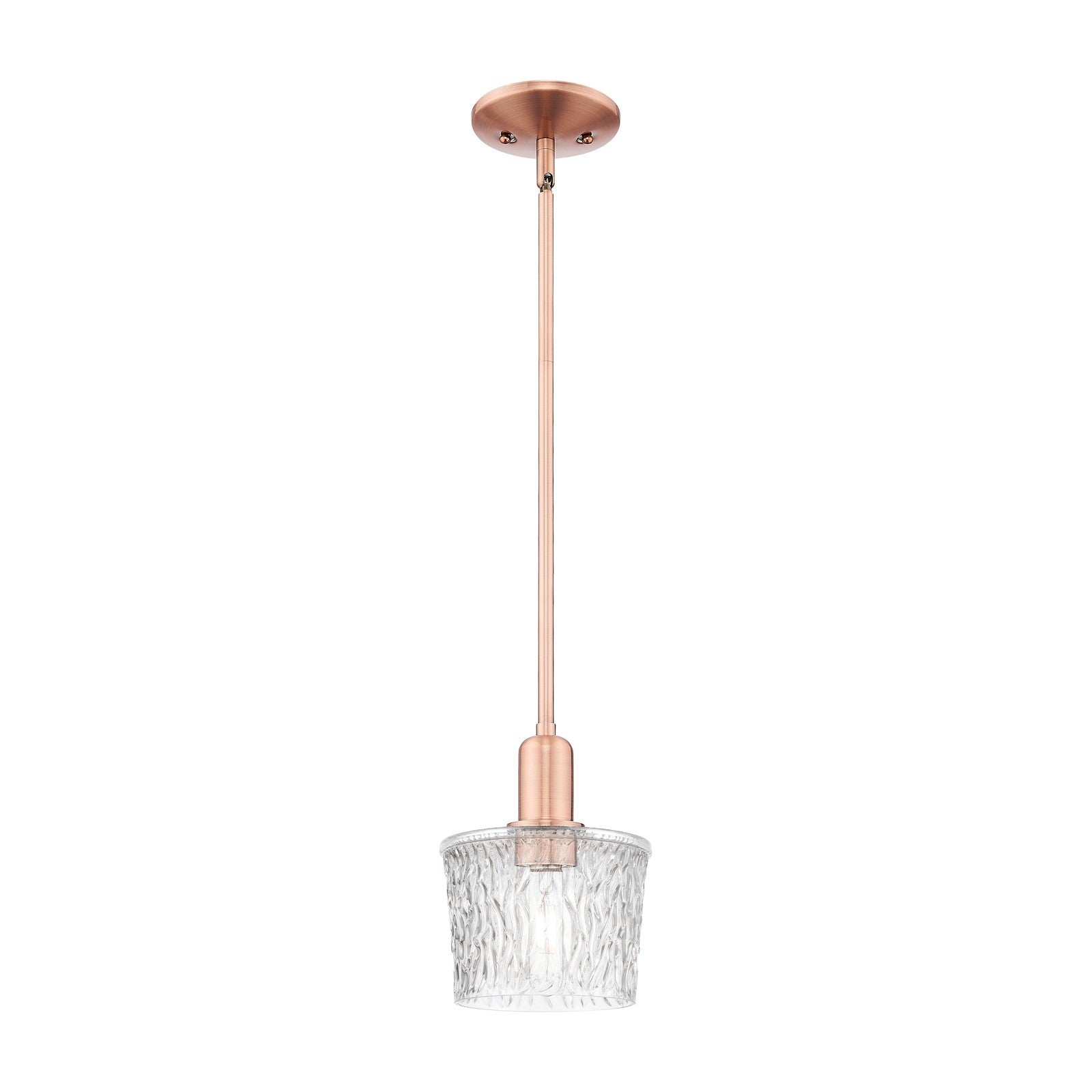 Innovations Niagara 6.5in 1-Light Mini Pendant | Industrial Antique Copper Steel and Clear Textured Glass | Kitchen Island & Dining | Model 716-1S-AC-G402
