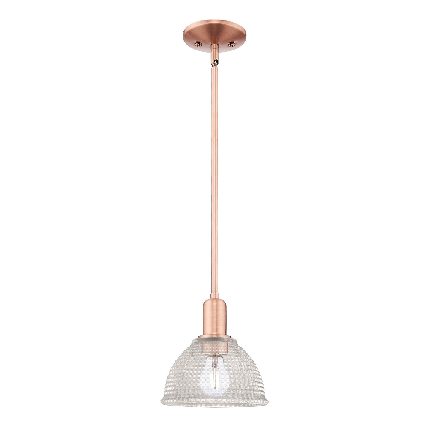 Innovations Arietta 8in 1-Light Mini Pendant | Industrial Antique Copper Steel and Clear Glass | Kitchen Island & Dining Room | 8 x | Model 716-1S-AC-G422