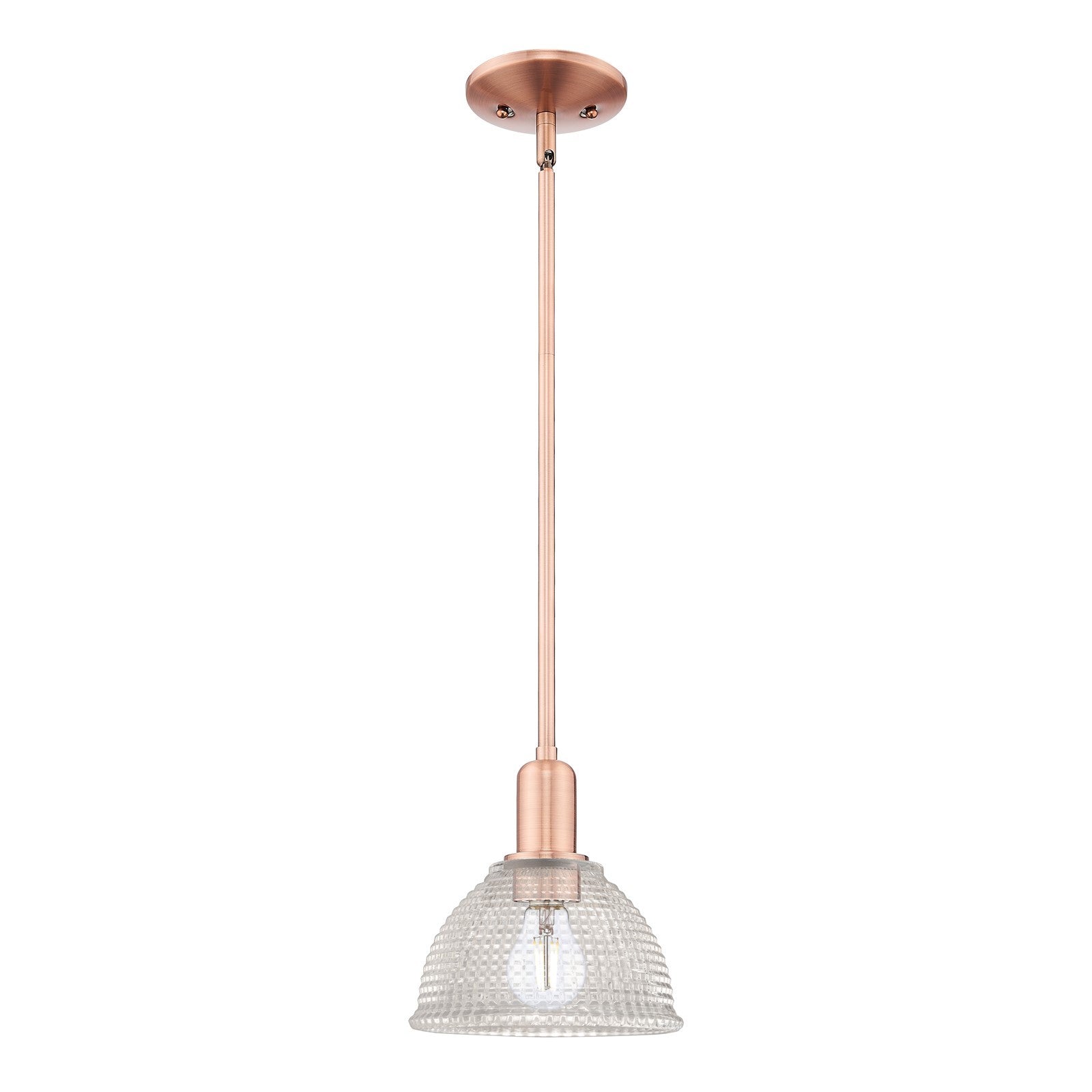 Innovations Arietta 8in 1-Light Mini Pendant | Industrial Antique Copper Steel and Clear Glass | Kitchen Island & Dining Room | 8 x | Model 716-1S-AC-G422